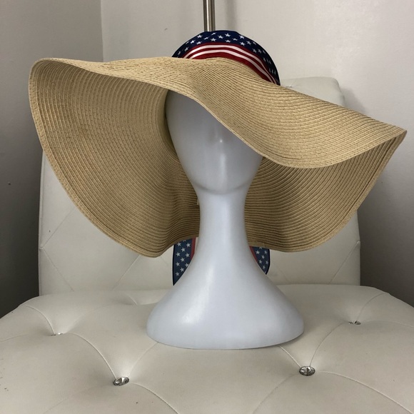 NEW Boho Stars Stripes Wide Brim Floppy Straw Hat - Picture 2 of 9